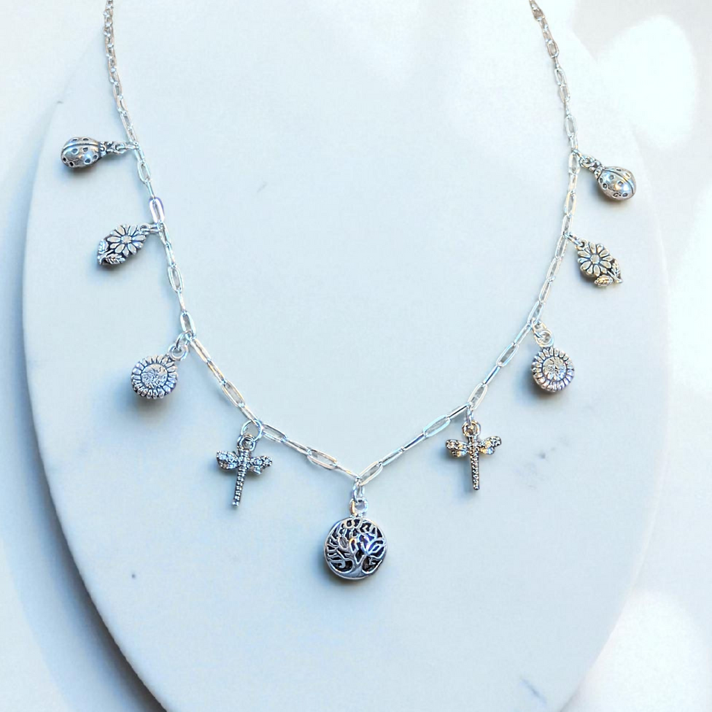 Nature Lover Multi Charm Link Necklace, .925 Sterling Silver - 20 inch