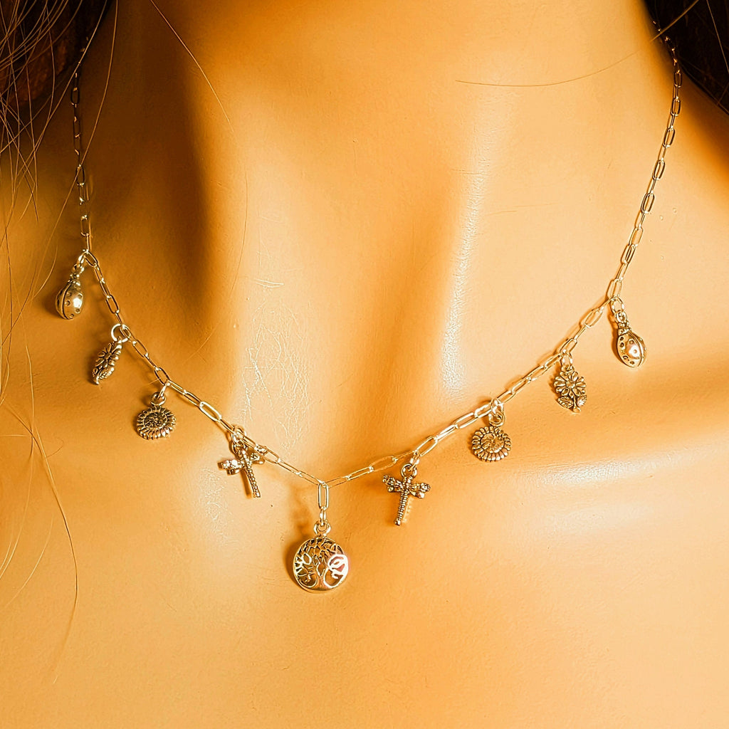 Nature Lover Multi Charm Link Necklace, .925 Sterling Silver - 20 inch