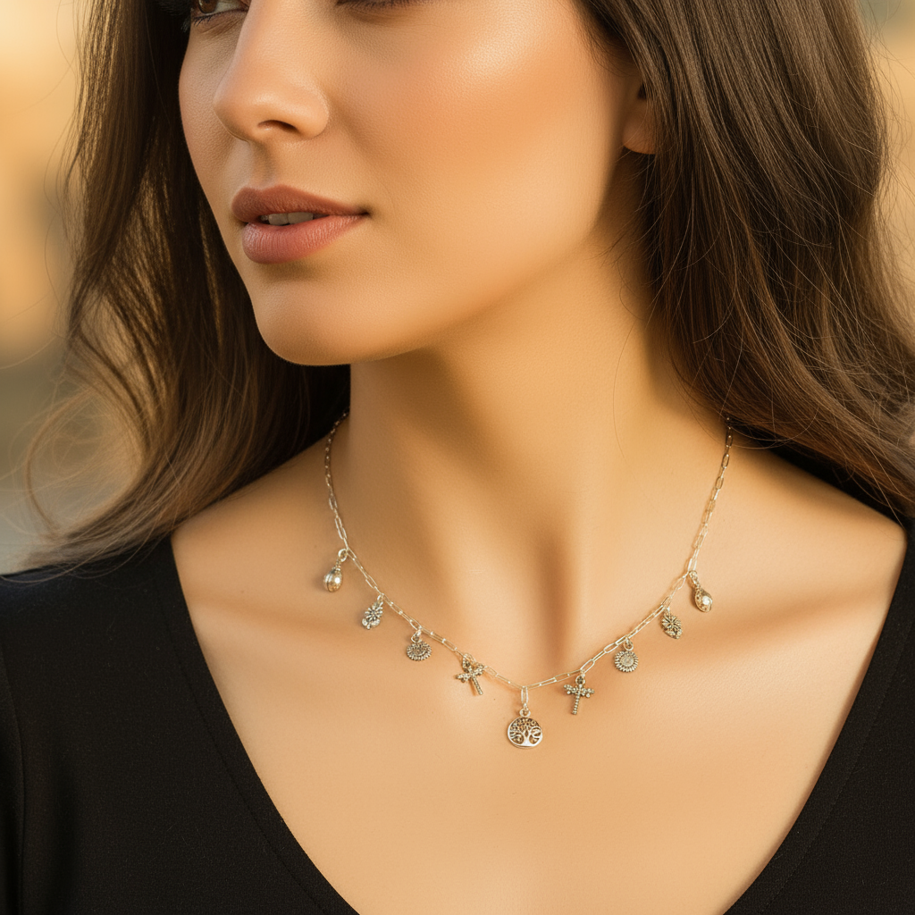 Nature Lover Multi Charm Link Necklace, .925 Sterling Silver - 20 inch