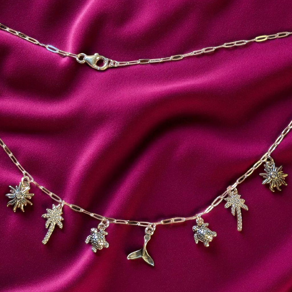 Tropic Vacation Multi Charm Link Necklace, .925 Sterling Silver - 20 inch