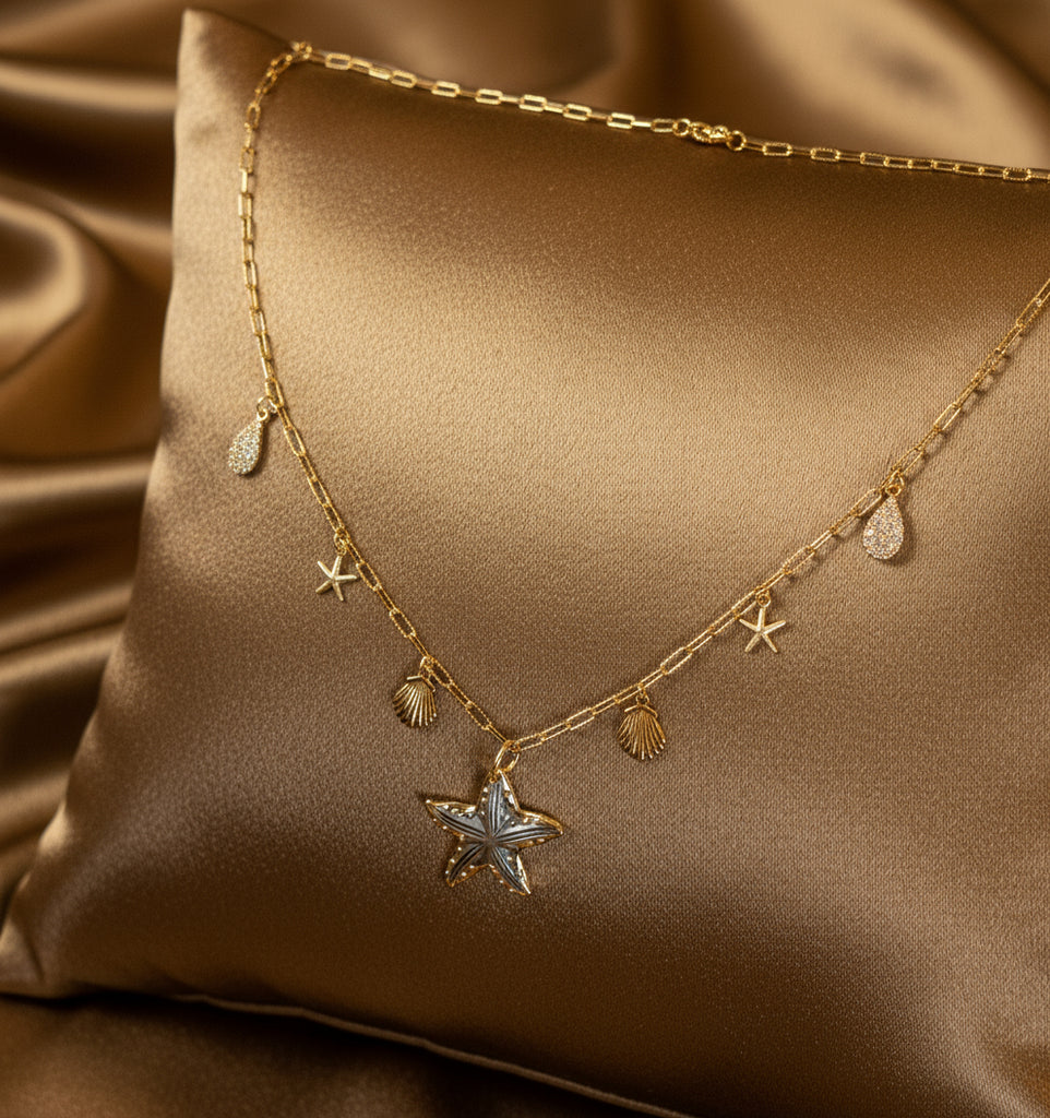 Beach Vibes Multi Charm Link Necklace, Gold- 20 inch