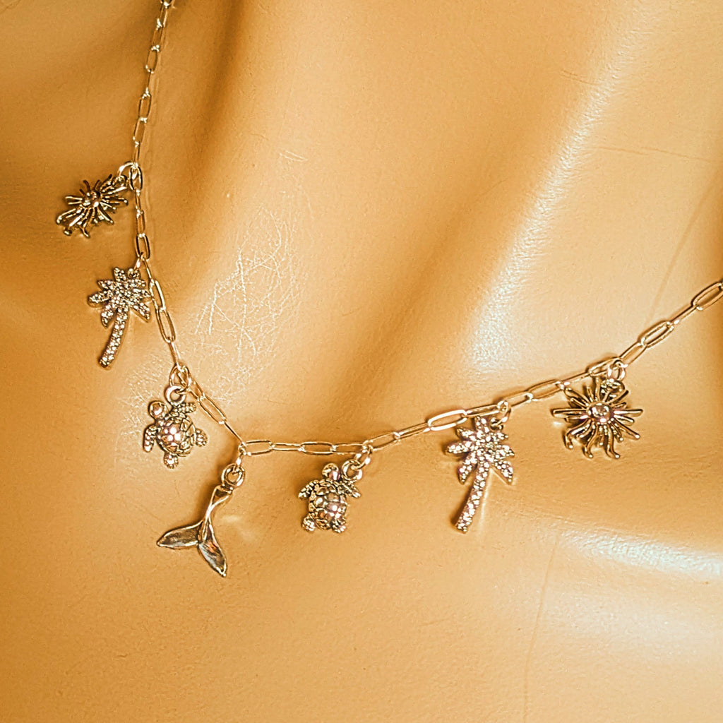 Tropic Vacation Multi Charm Link Necklace, .925 Sterling Silver - 20 inch