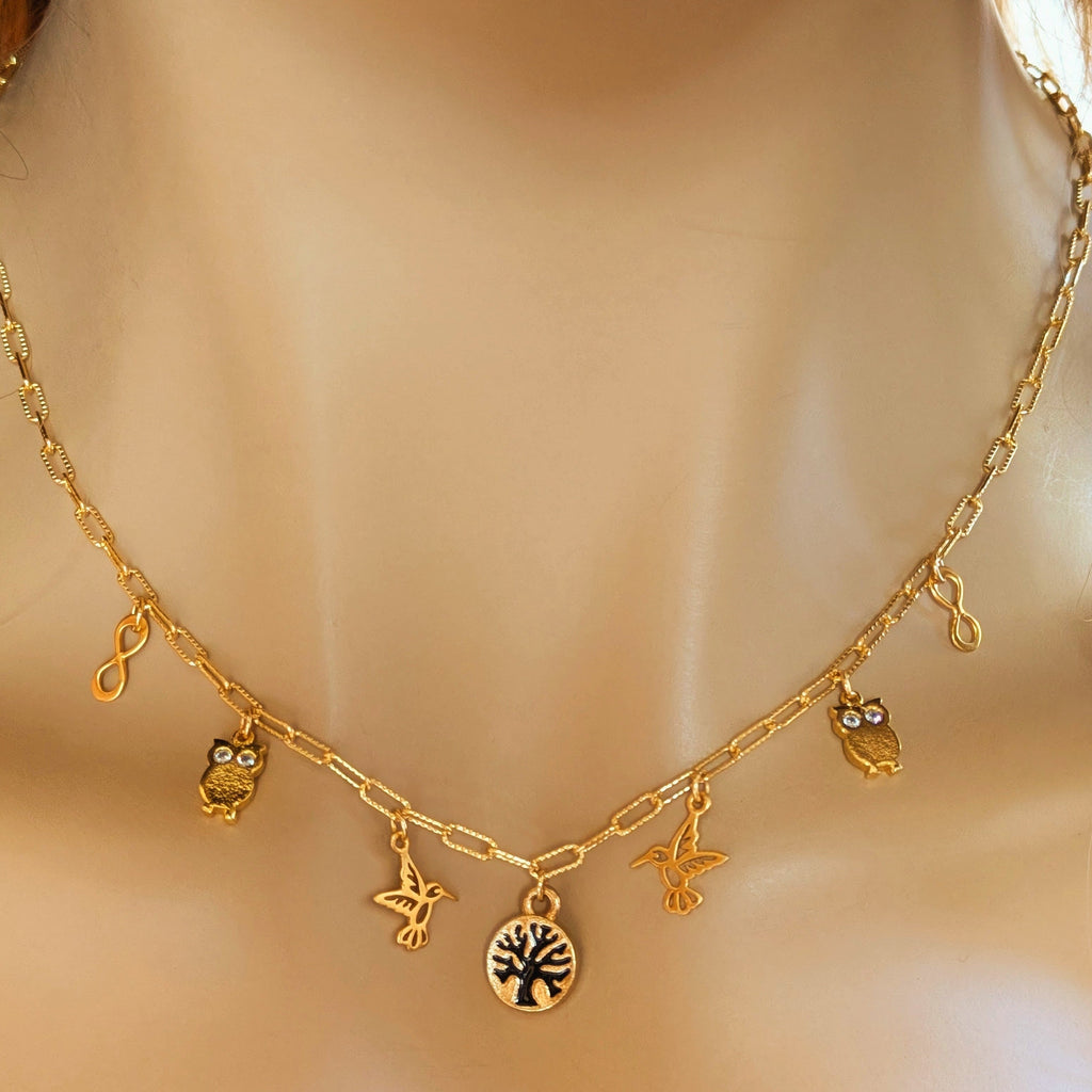 Nature Vibes Multi Charm Link Necklace, Gold- 20 inch