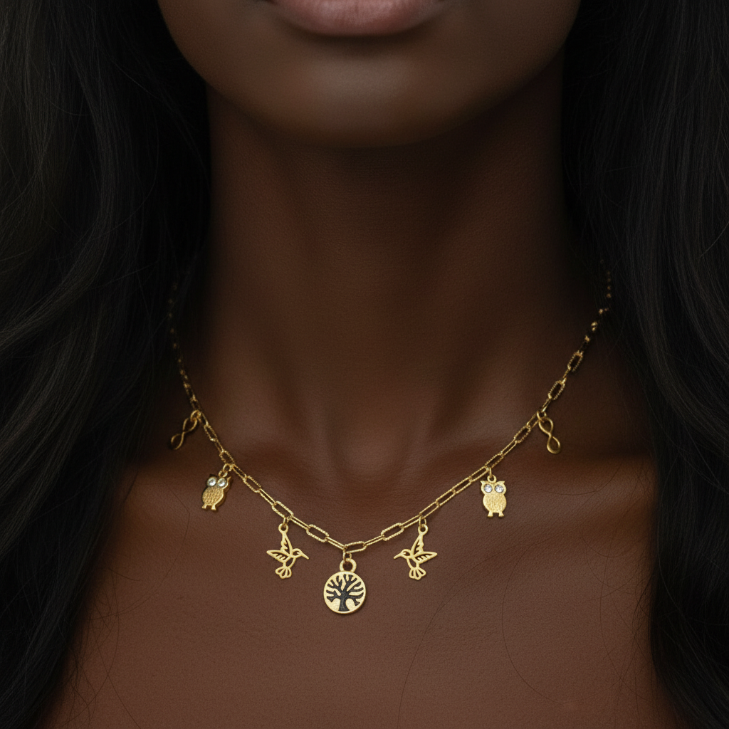 Nature Vibes Multi Charm Link Necklace, Gold- 20 inch