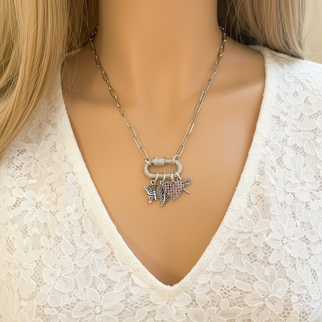 Nature & Love Carabiner Necklace, Silver - 20 inch