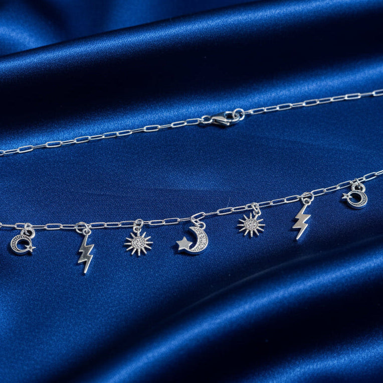 Celestial Multi Charm Link Necklace, .925 Sterling Silver - 20 inch