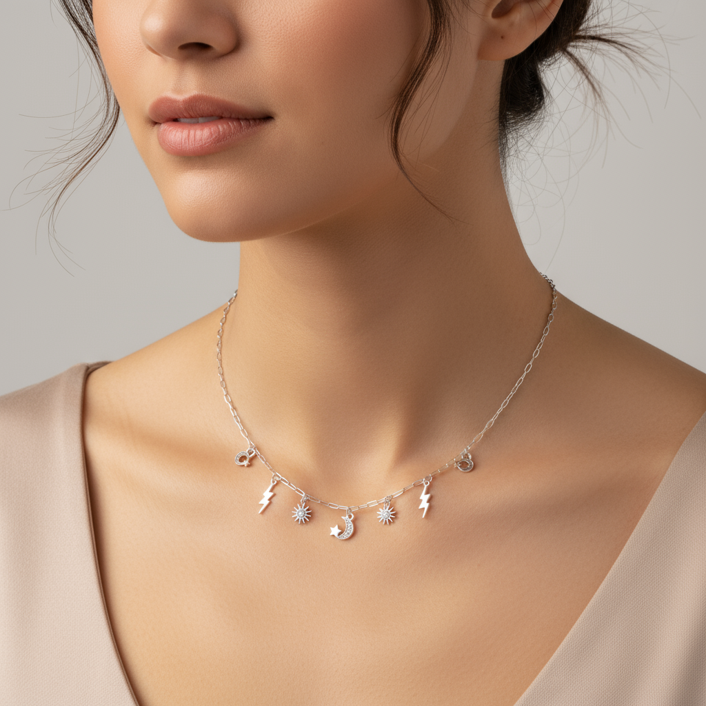 Celestial Multi Charm Link Necklace, .925 Sterling Silver - 20 inch