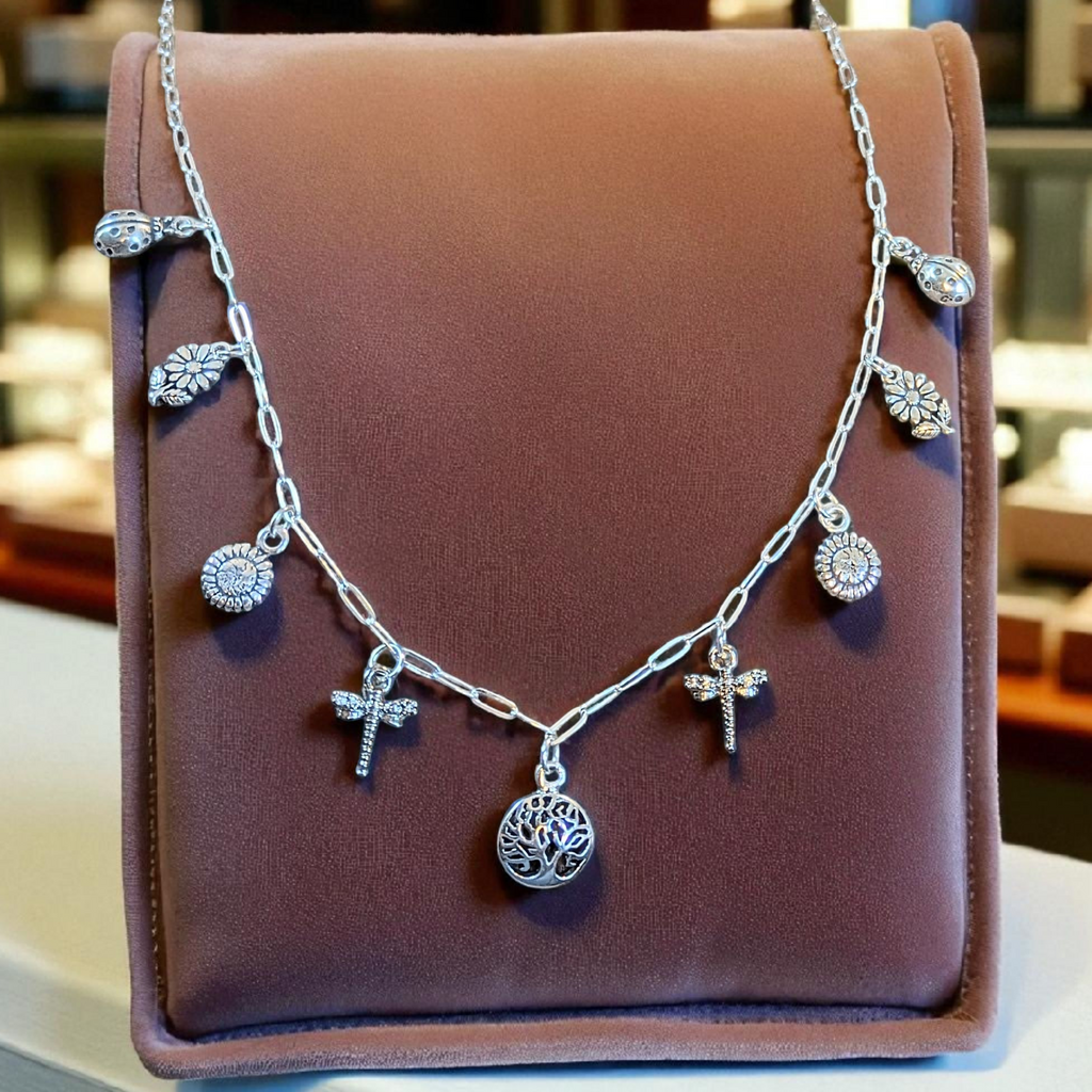 Nature Lover Multi Charm Link Necklace, .925 Sterling Silver - 20 inch