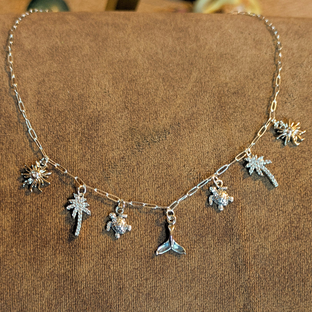 Tropic Vacation Multi Charm Link Necklace, .925 Sterling Silver - 20 inch