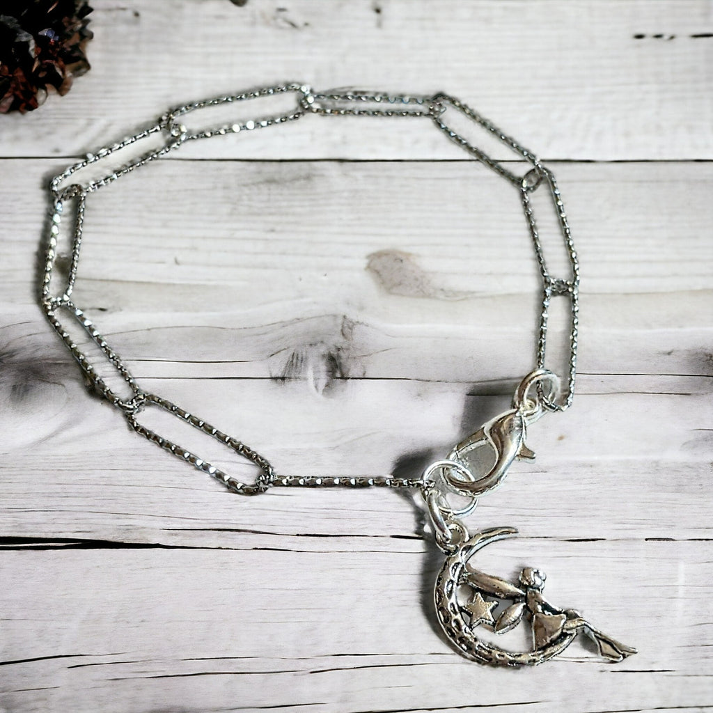 Silver Fairy Moon Paperclip Chain Bracelet