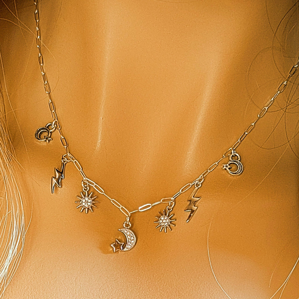 Celestial Multi Charm Link Necklace, .925 Sterling Silver - 20 inch