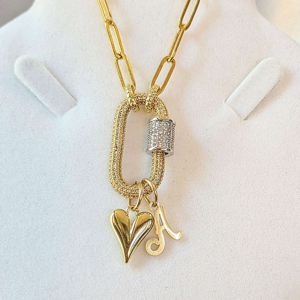 Gold Initial Heart Carabiner Necklace - 20 inch