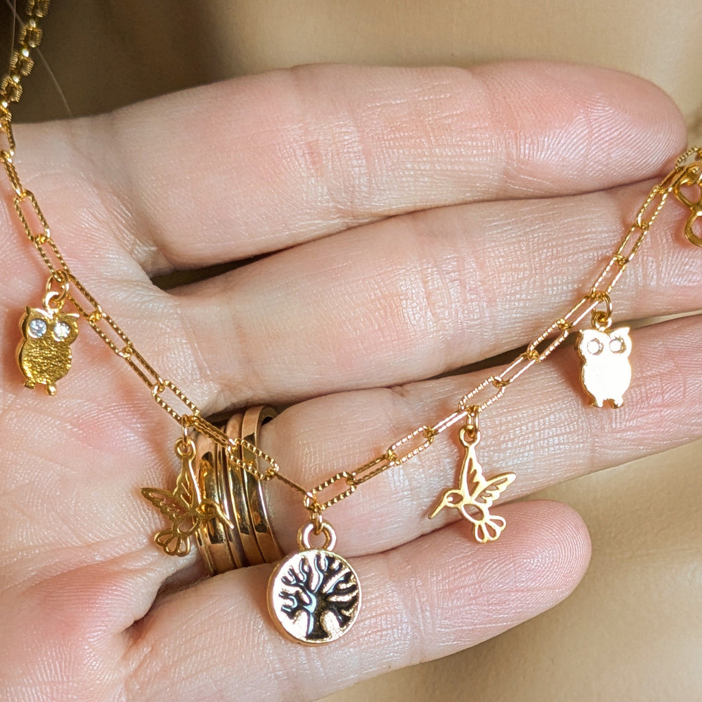 Nature Vibes Multi Charm Link Necklace, Gold- 20 inch