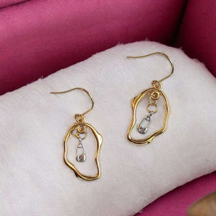Safety Pin dangle earrings, Two-Tone