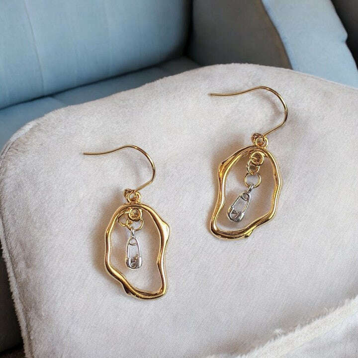 Safety Pin dangle earrings, Two-Tone