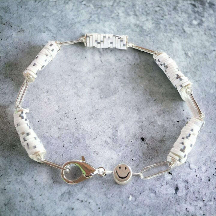Salt & Pepper Smiley Stainless Steel Paperclip Chain Bracelet