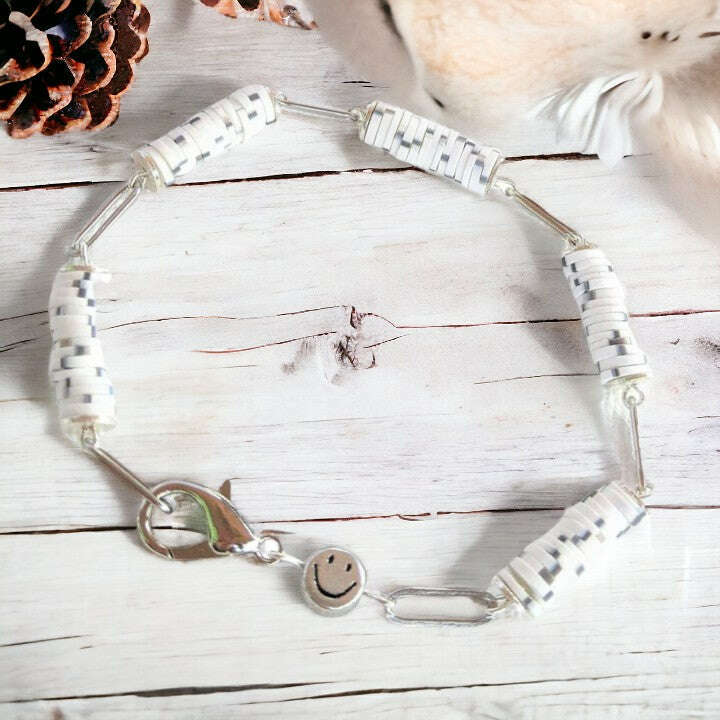 Salt & Pepper Smiley Stainless Steel Paperclip Chain Bracelet
