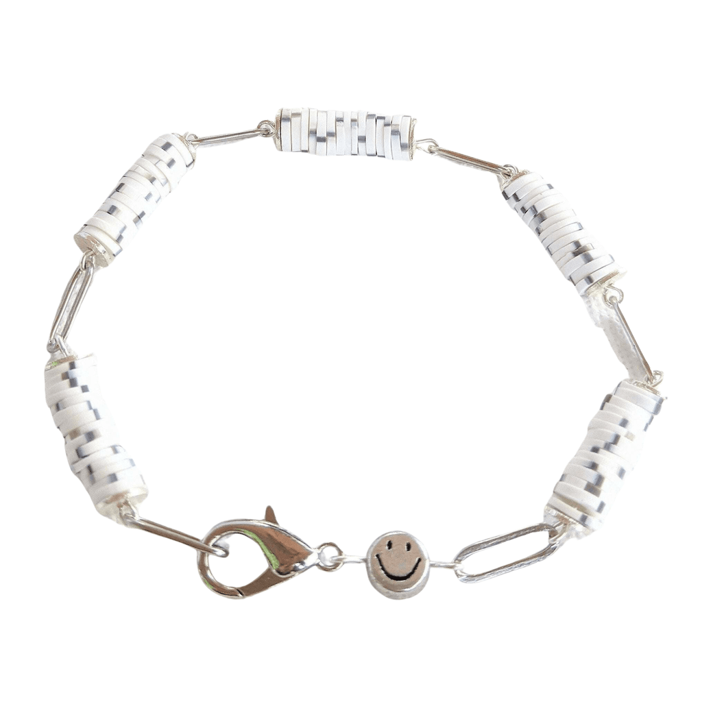 Salt & Pepper Smiley Stainless Steel Paperclip Chain Bracelet