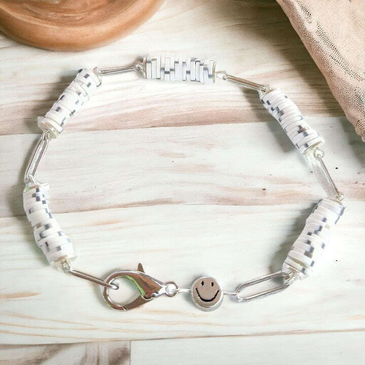 Salt & Pepper Smiley Stainless Steel Paperclip Chain Bracelet