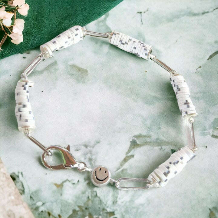 Salt & Pepper Smiley Stainless Steel Paperclip Chain Bracelet