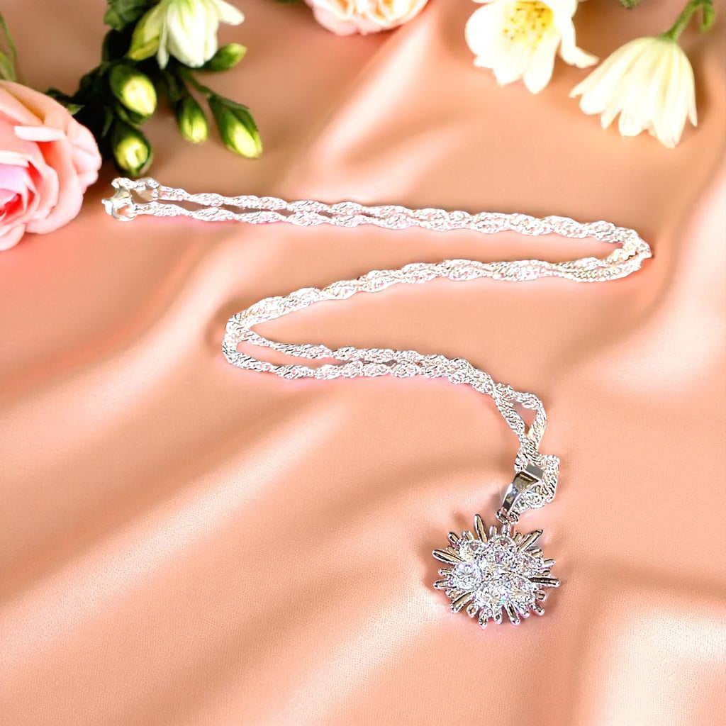 CZ Starburst Necklace, Silver - 20 inch