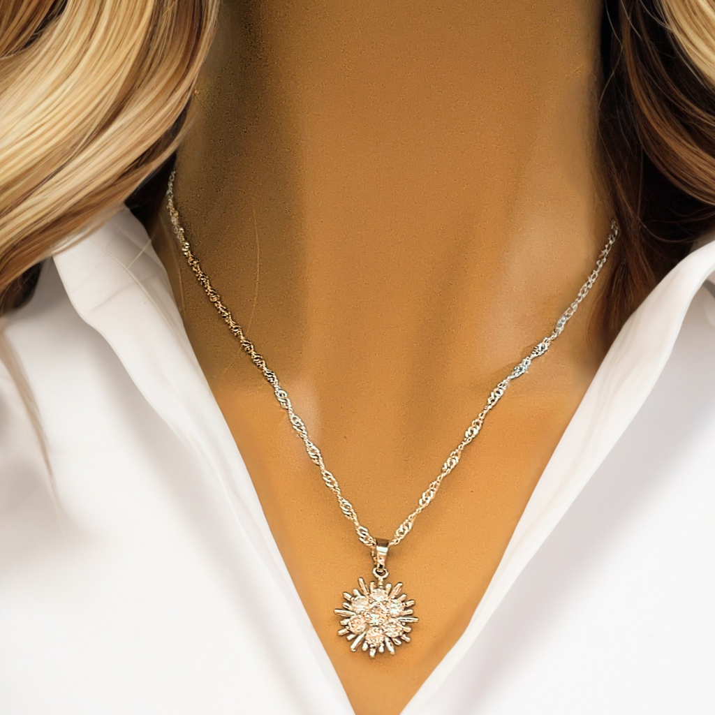 CZ Starburst Necklace, Silver - 20 inch