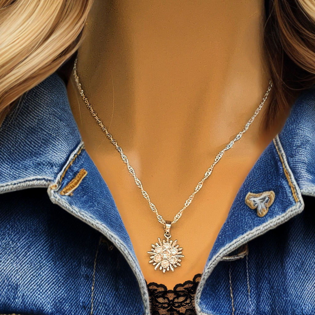 CZ Starburst Necklace, Silver - 20 inch