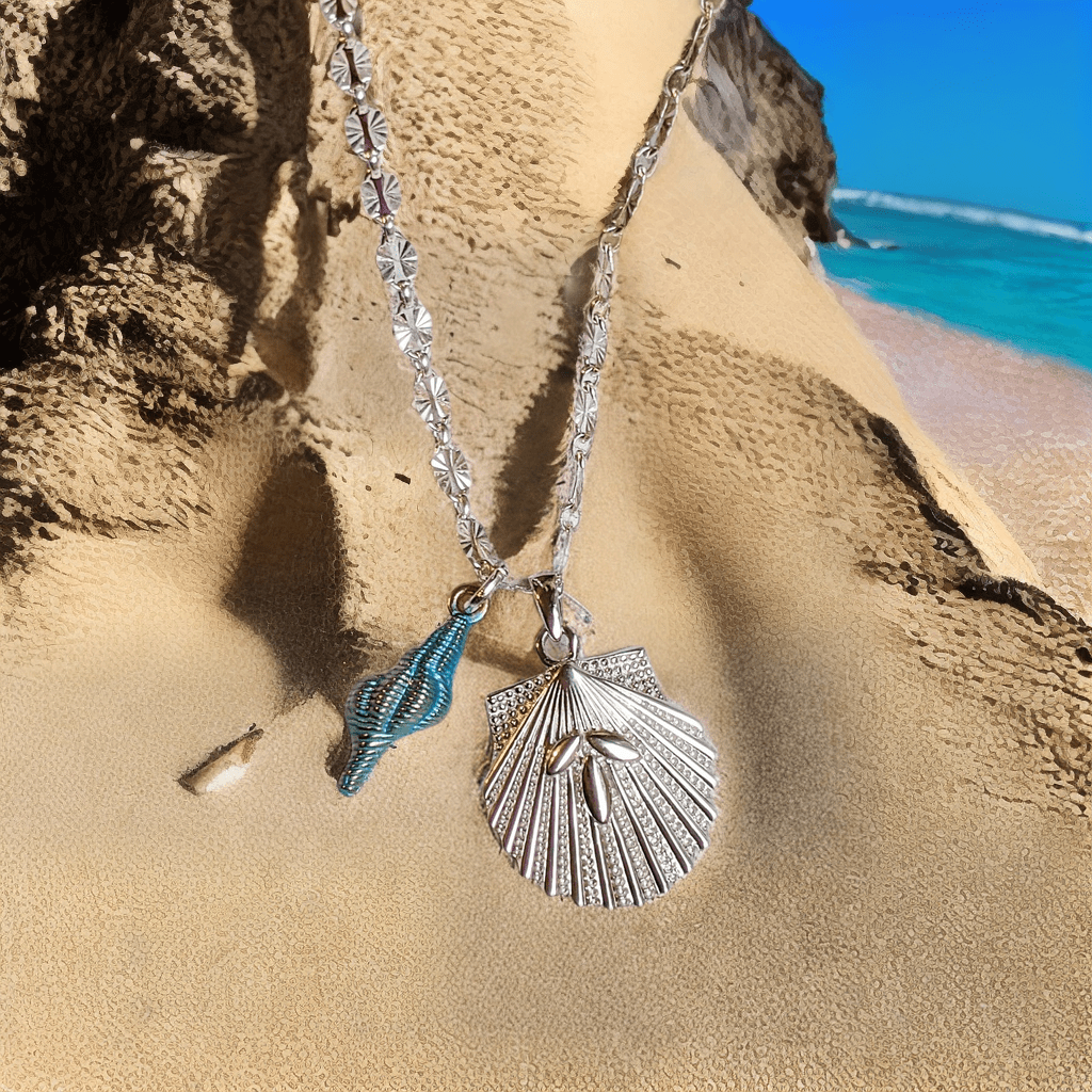Scallop Beach Shell Necklace / Earring Set, Sterling Silver - 20 inch