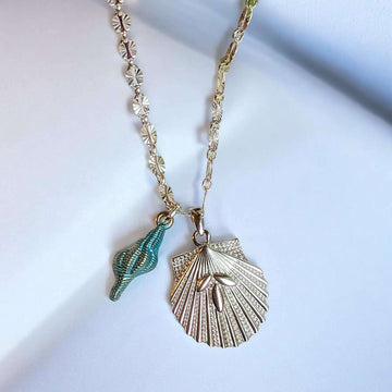 Scallop Beach Shell Necklace / Earring Set, Sterling Silver - 20 inch