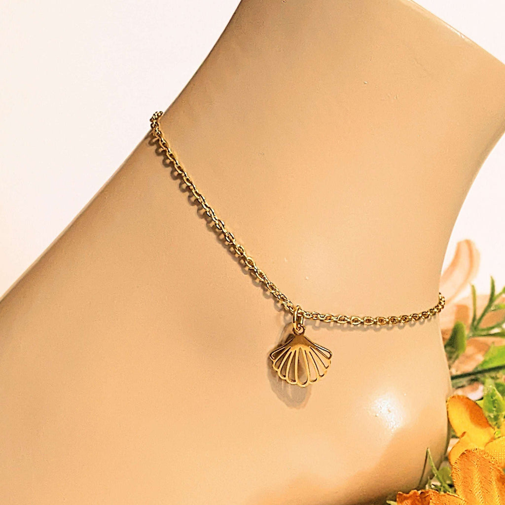 Scallop Seashell Anklet - Gold