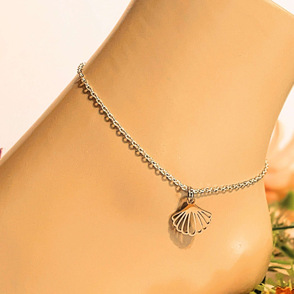 Scallop Seashell Anklet - Silver