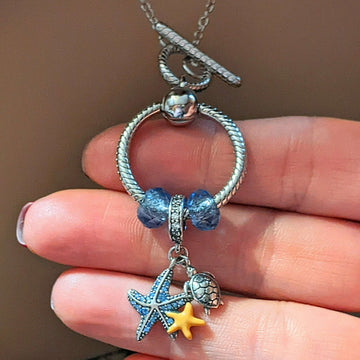 Sea Life Sterling Silver Toggle Charm Necklace, 20 inches