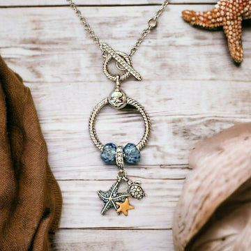 Sea Life Sterling Silver Toggle Charm Necklace, 20 inches