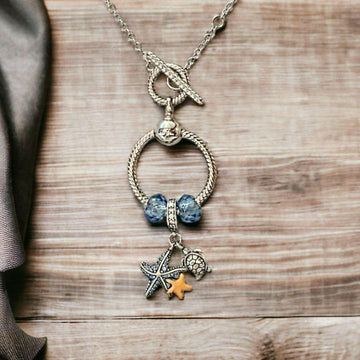 Sea Life Sterling Silver Toggle Charm Necklace, 20 inches