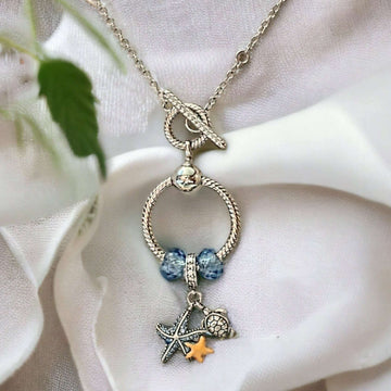 Sea Life Sterling Silver Toggle Charm Necklace, 20 inches