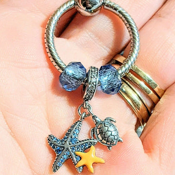 Sea Life Sterling Silver Toggle Charm Necklace, 20 inches