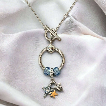 Sea Life Sterling Silver Toggle Charm Necklace, 20 inches