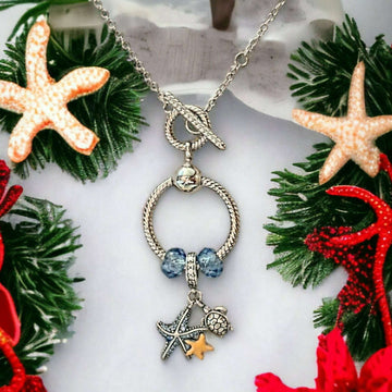 Sea Life Sterling Silver Toggle Charm Necklace, 20 inches