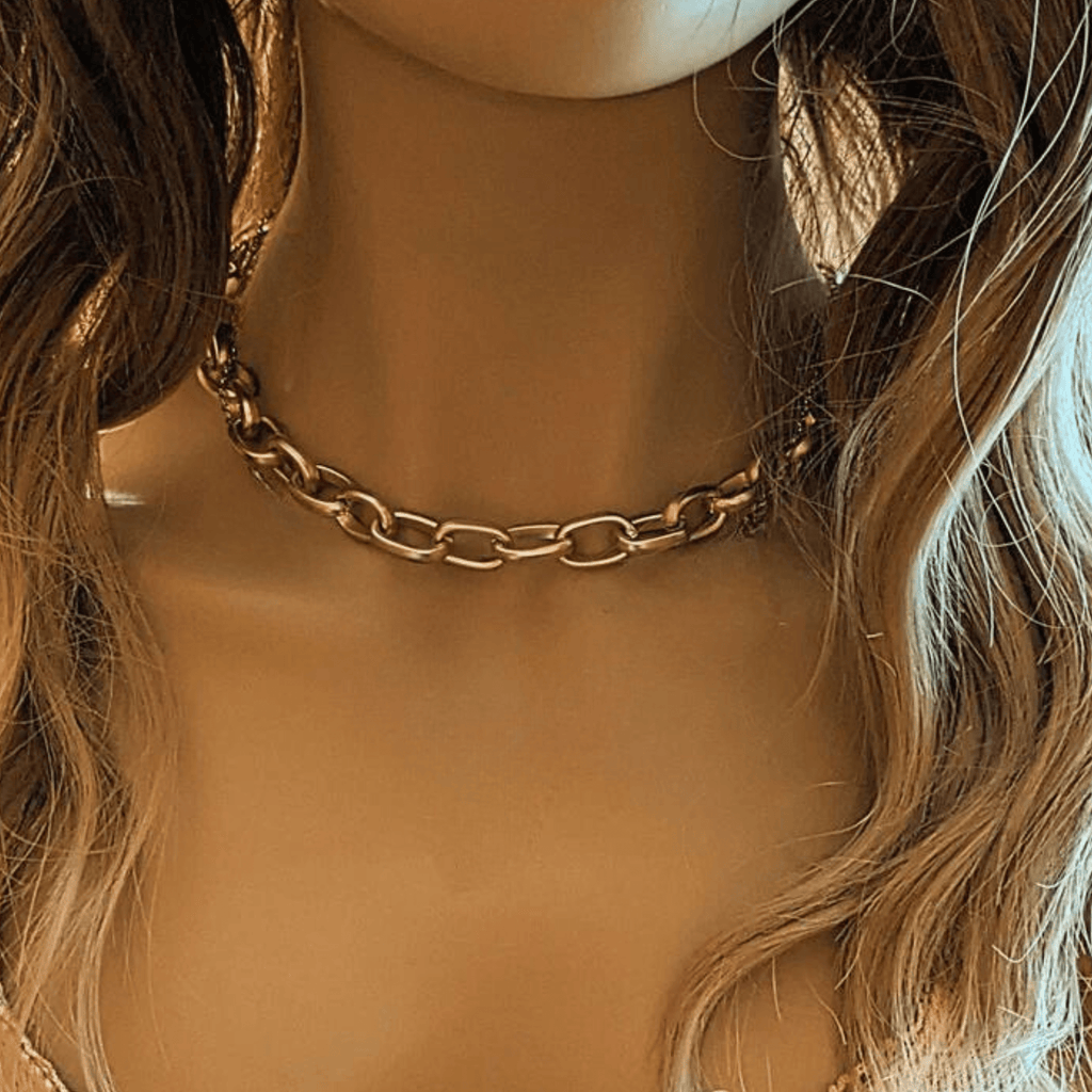 Shiny Gold Matte Oval Link Necklace, 18.5 inch