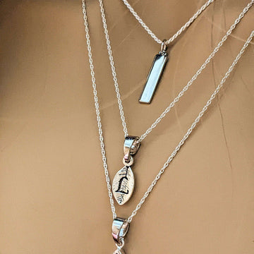Silver Bar Amethyst Initial Leaf Layered Necklace Set