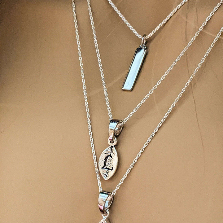 Silver Bar Amethyst Initial Leaf Layered Necklace Set