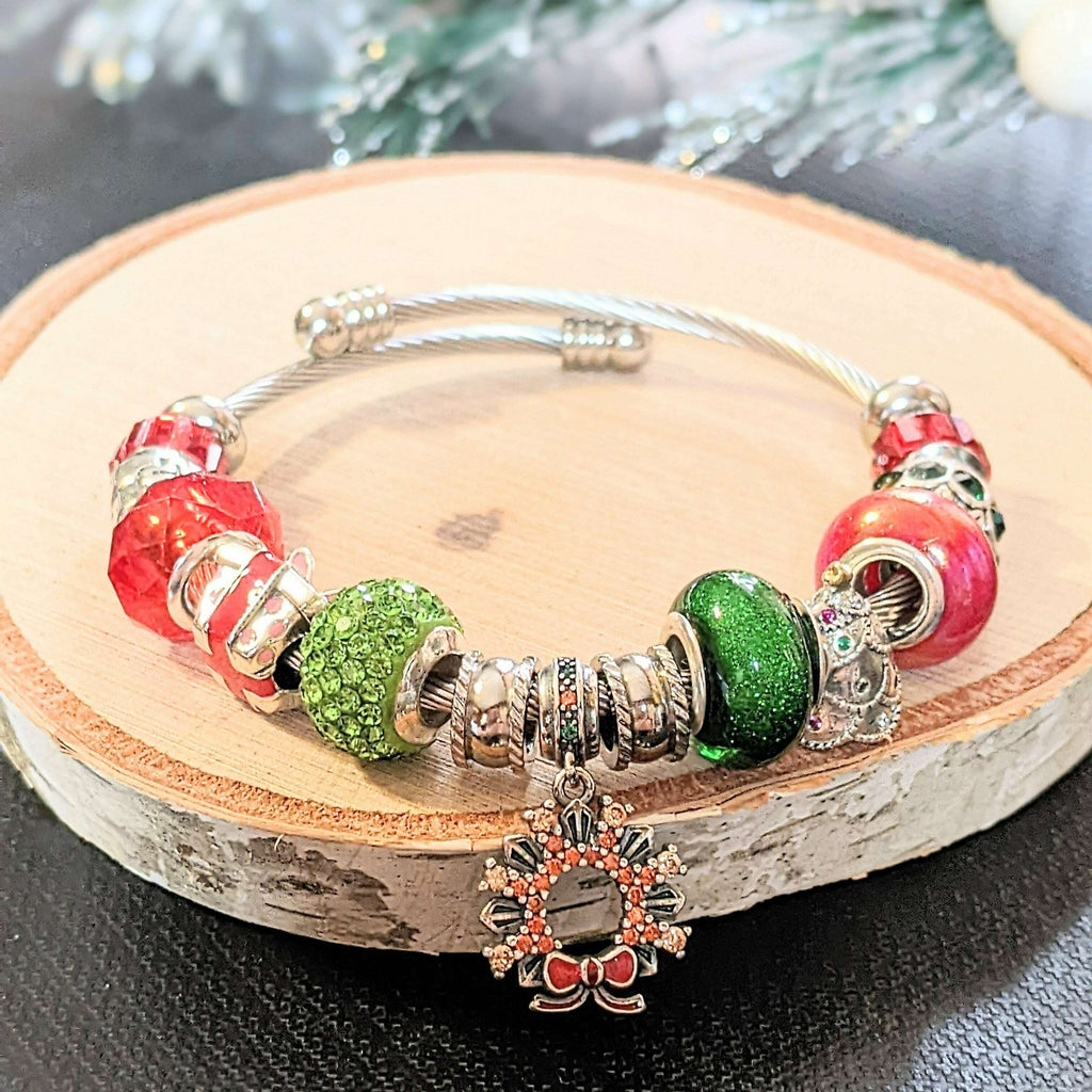 Silver Christmas Euro Cuff Wrap Bracelet