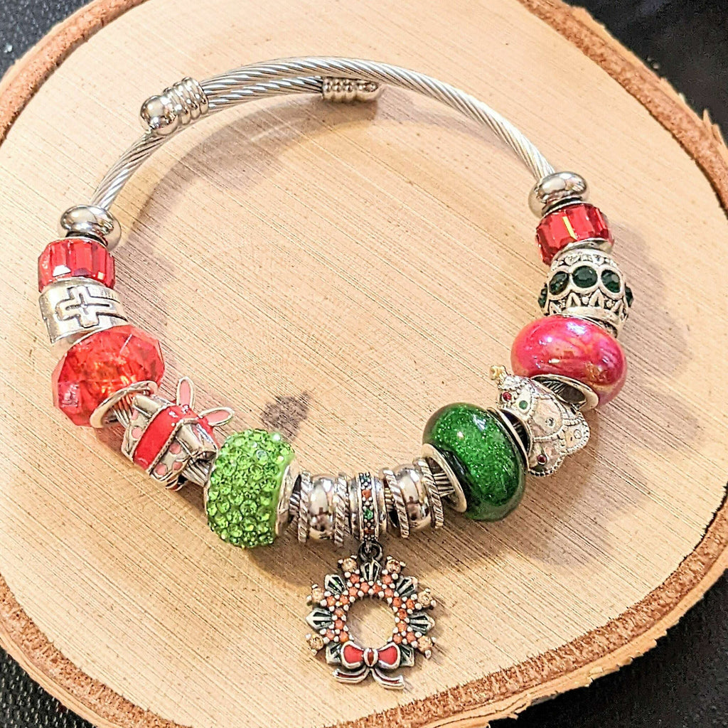Silver Christmas Euro Cuff Wrap Bracelet