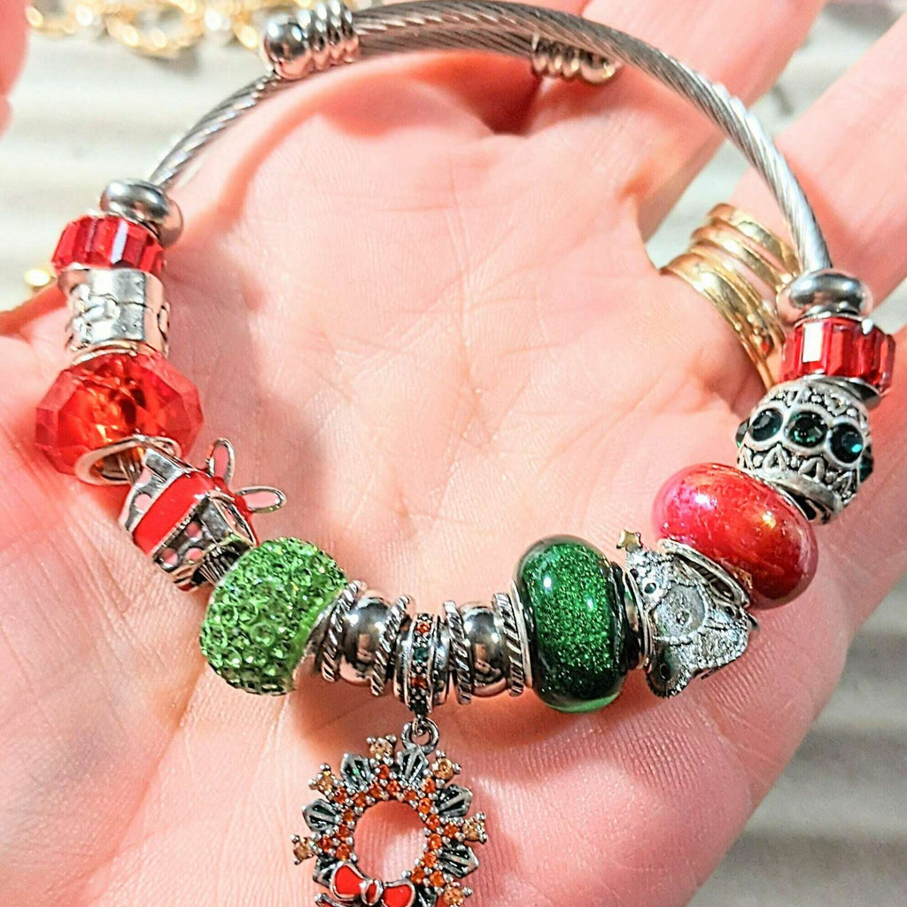 Silver Christmas Euro Cuff Wrap Bracelet