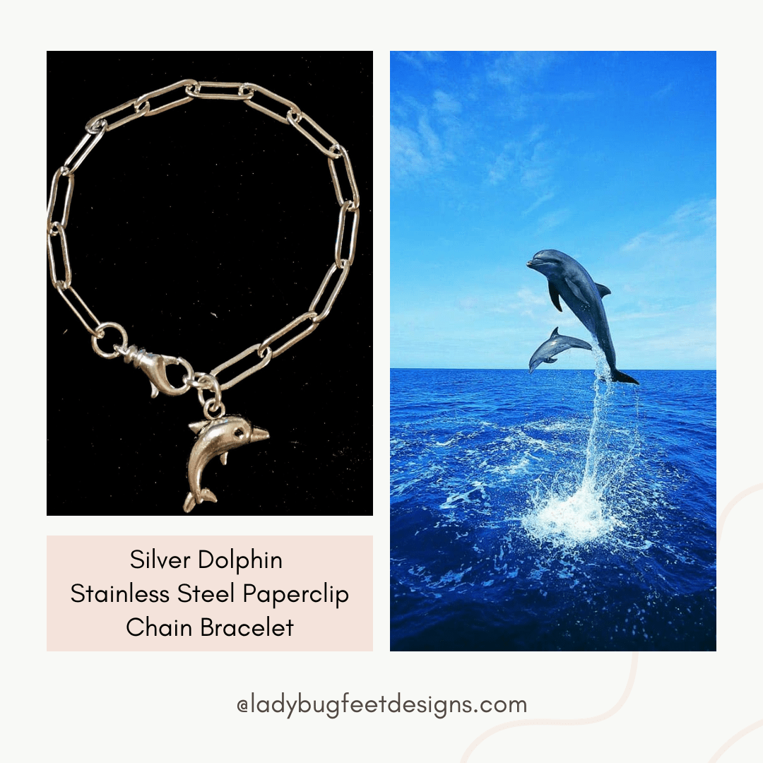 Silver Dolphin Stainless Steel Paperclip Chain Bracelet