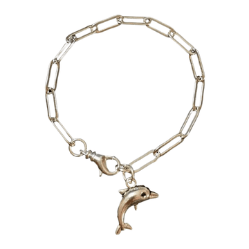 Silver Dolphin Stainless Steel Paperclip Chain Bracelet