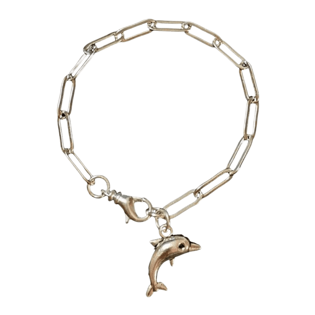 Silver Dolphin Stainless Steel Paperclip Chain Bracelet