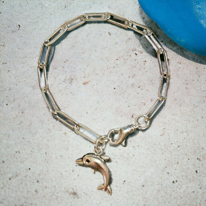 Silver Dolphin Stainless Steel Paperclip Chain Bracelet