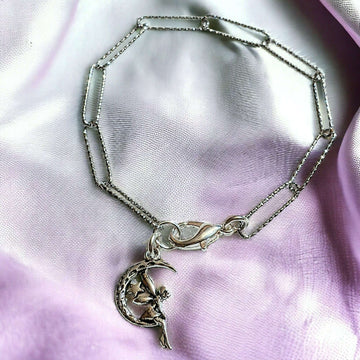 Silver Fairy Moon Paperclip Chain Bracelet