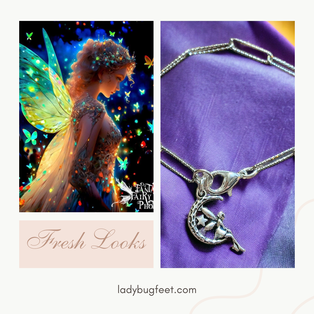 Silver Fairy Moon Paperclip Chain Bracelet